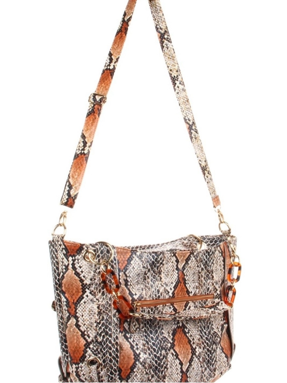 Big Buddha Snake-Print Crossbody Bag in Brown and Cream